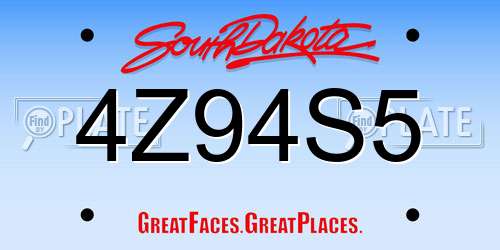 4Z94S5 South Dakota License Plate