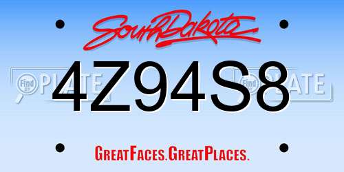 4Z94S8 South Dakota License Plate