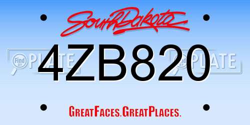 4ZB820 South Dakota License Plate