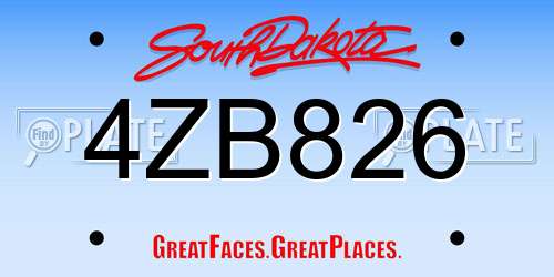 4ZB826 South Dakota License Plate
