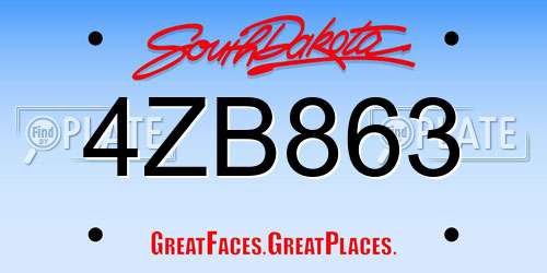 4ZB863 South Dakota License Plate
