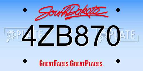 4ZB870 South Dakota License Plate