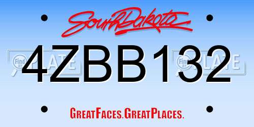 4ZBB132 South Dakota License Plate