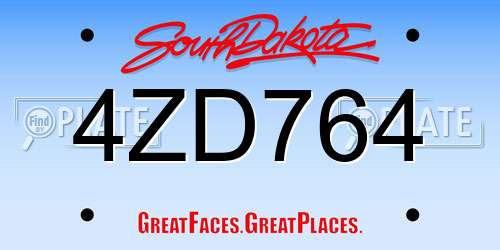4ZD764 South Dakota License Plate