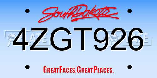 4ZGT926 South Dakota License Plate