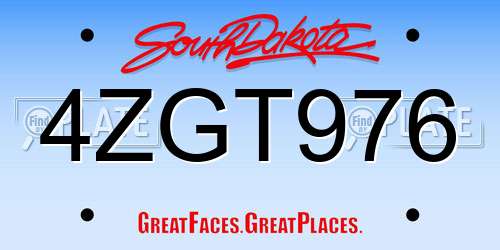 4ZGT976 South Dakota License Plate