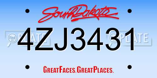 4ZJ3431 South Dakota License Plate