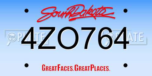 4ZO764 South Dakota License Plate