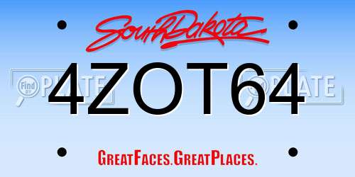 4ZOT64 South Dakota License Plate