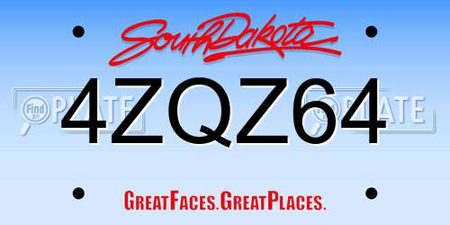 4ZQZ64 South Dakota License Plate