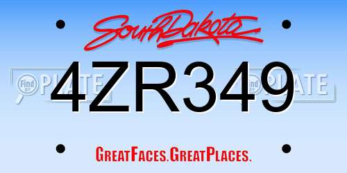 4ZR349 South Dakota License Plate