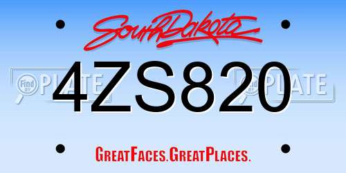 4ZS820 South Dakota License Plate