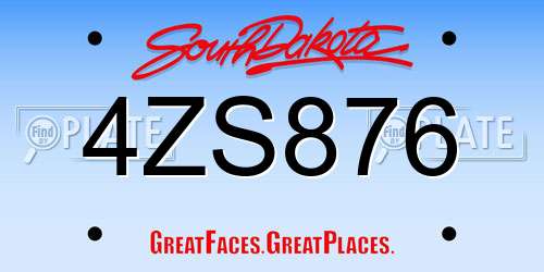 4ZS876 South Dakota License Plate