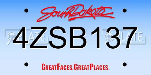 4ZSB137 South Dakota License Plate