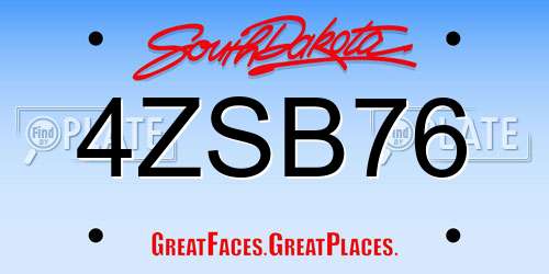 4ZSB76 South Dakota License Plate