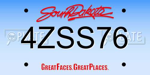 4ZSS76 South Dakota License Plate
