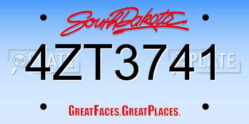 4ZT3741 South Dakota License Plate