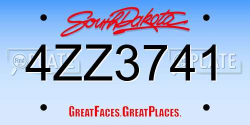 4ZZ3741 South Dakota License Plate