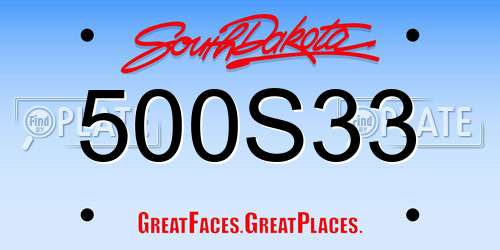 500S33 South Dakota License Plate