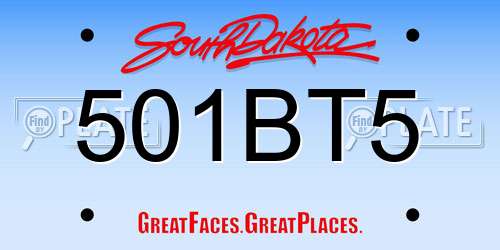 501BT5 South Dakota License Plate