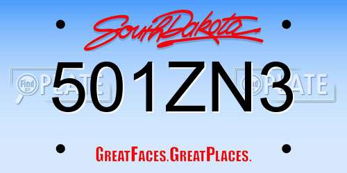 501ZN3 South Dakota License Plate