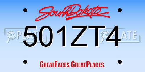 501ZT4 South Dakota License Plate