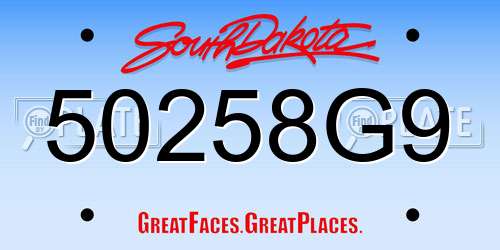 50258G9 South Dakota License Plate