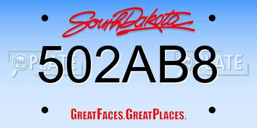 502AB8 South Dakota License Plate