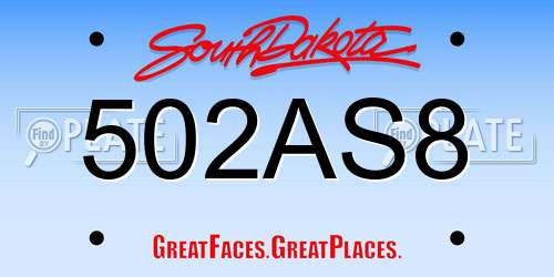 502AS8 South Dakota License Plate