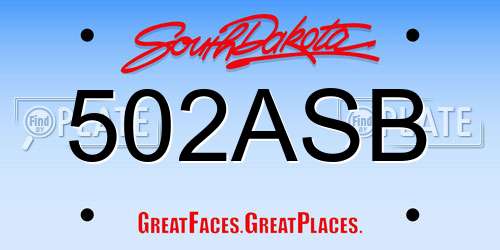 502ASB South Dakota License Plate