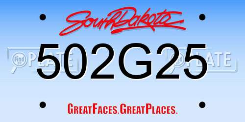 502G25 South Dakota License Plate
