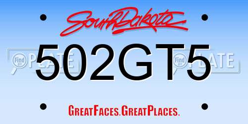 502GT5 South Dakota License Plate