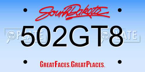 502GT8 South Dakota License Plate