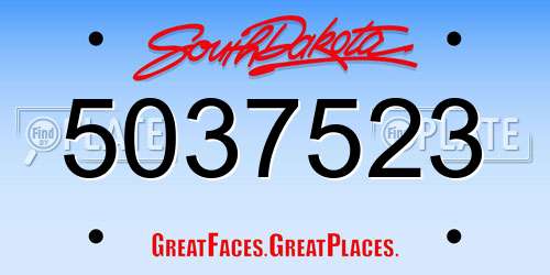 5037523 South Dakota License Plate