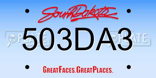 503DA3 South Dakota License Plate