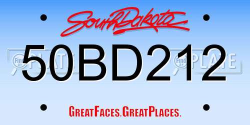 50BD212 South Dakota License Plate