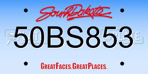 50BS853 South Dakota License Plate