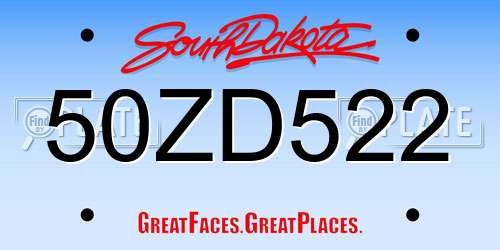 50ZD522 South Dakota License Plate