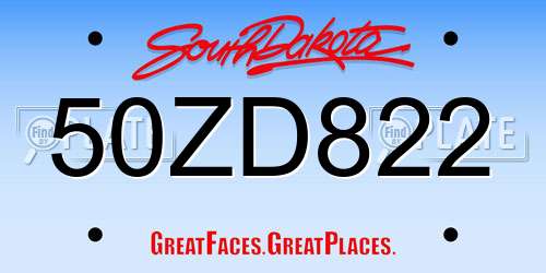 50ZD822 South Dakota License Plate