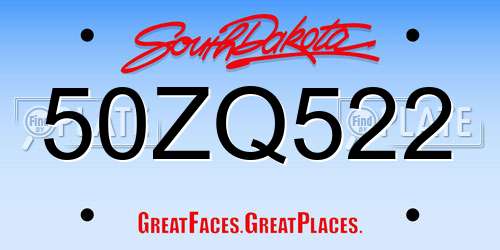 50ZQ522 South Dakota License Plate