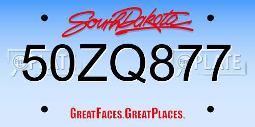 50ZQ877 South Dakota License Plate