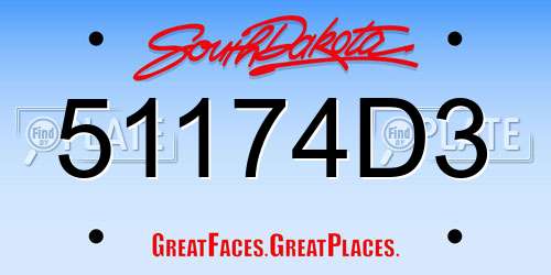 51174D3 South Dakota License Plate
