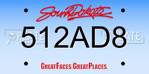 512AD8 South Dakota License Plate