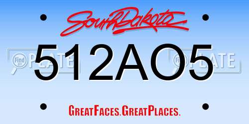 512AO5 South Dakota License Plate