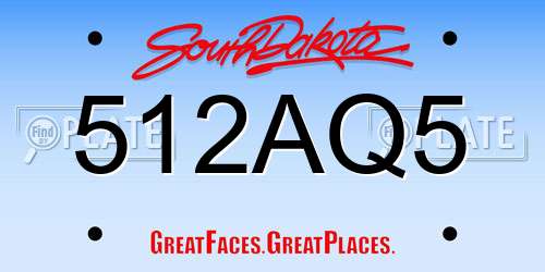 512AQ5 South Dakota License Plate