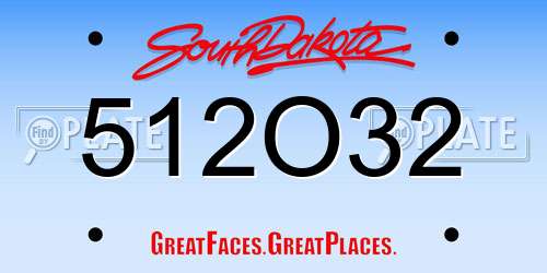 512O32 South Dakota License Plate