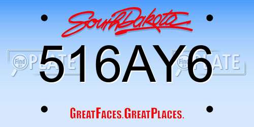 516AY6 South Dakota License Plate