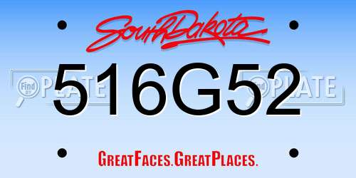 516G52 South Dakota License Plate