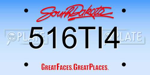 516TI4 South Dakota License Plate