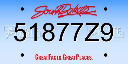 51877Z9 South Dakota License Plate